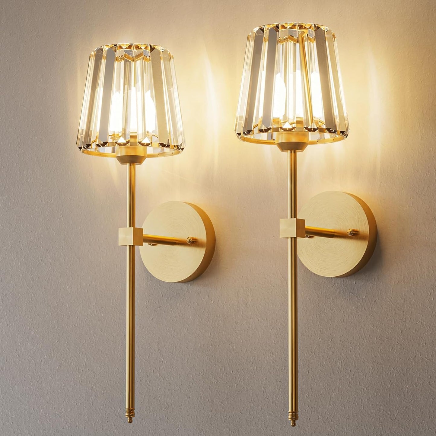 GoFurnitureHub Rechargeable – Gold Wireless RGB Dimmable Wall Lights with Remote, Set of 2