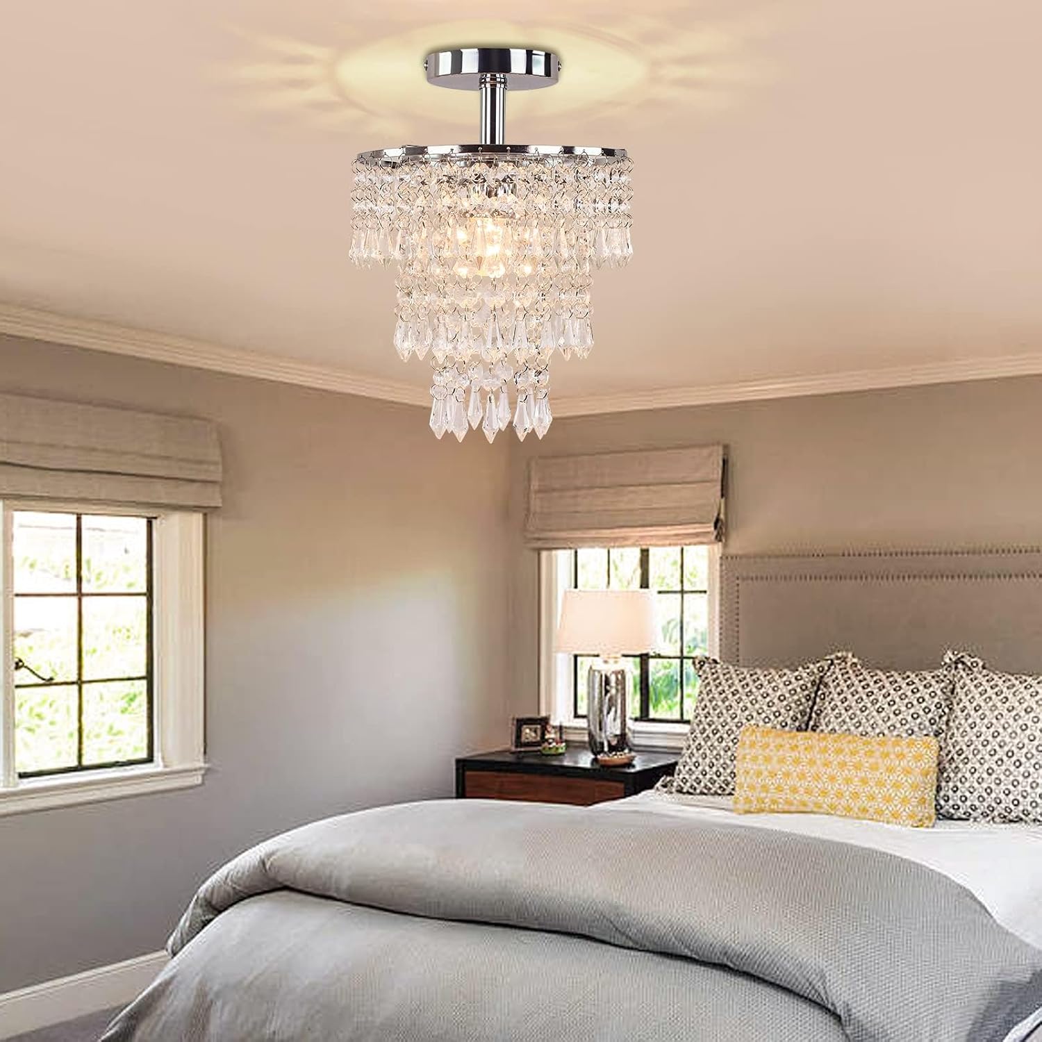 GoFurnitureHub Crystal Raindrop Chandelier – Chrome Ceiling Light