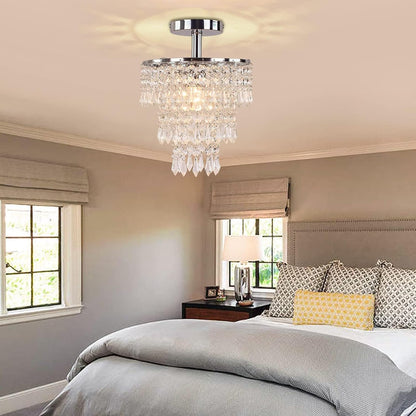 GoFurnitureHub Crystal Raindrop Chandelier – Chrome Ceiling Light