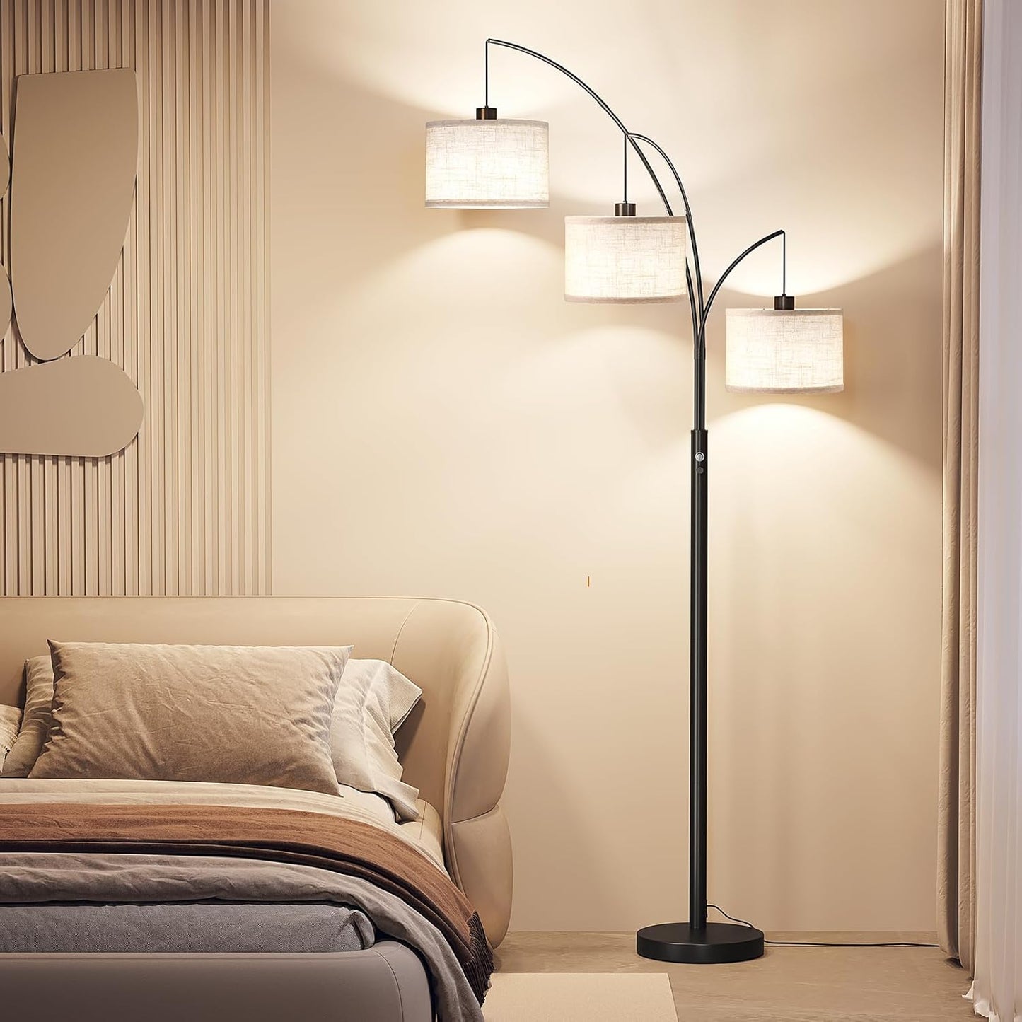 GoFurnitureHub 78" Arched Tree Floor Lamp with Hanging Drum Shades