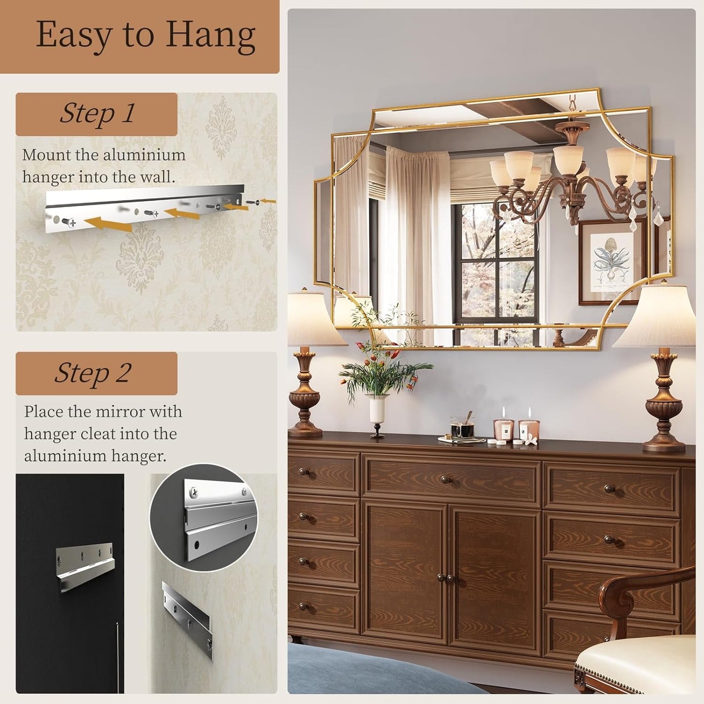GoFurnitureHub Large Gold Wall Mirror – 32" × 48" Beveled Rectangle Mirror