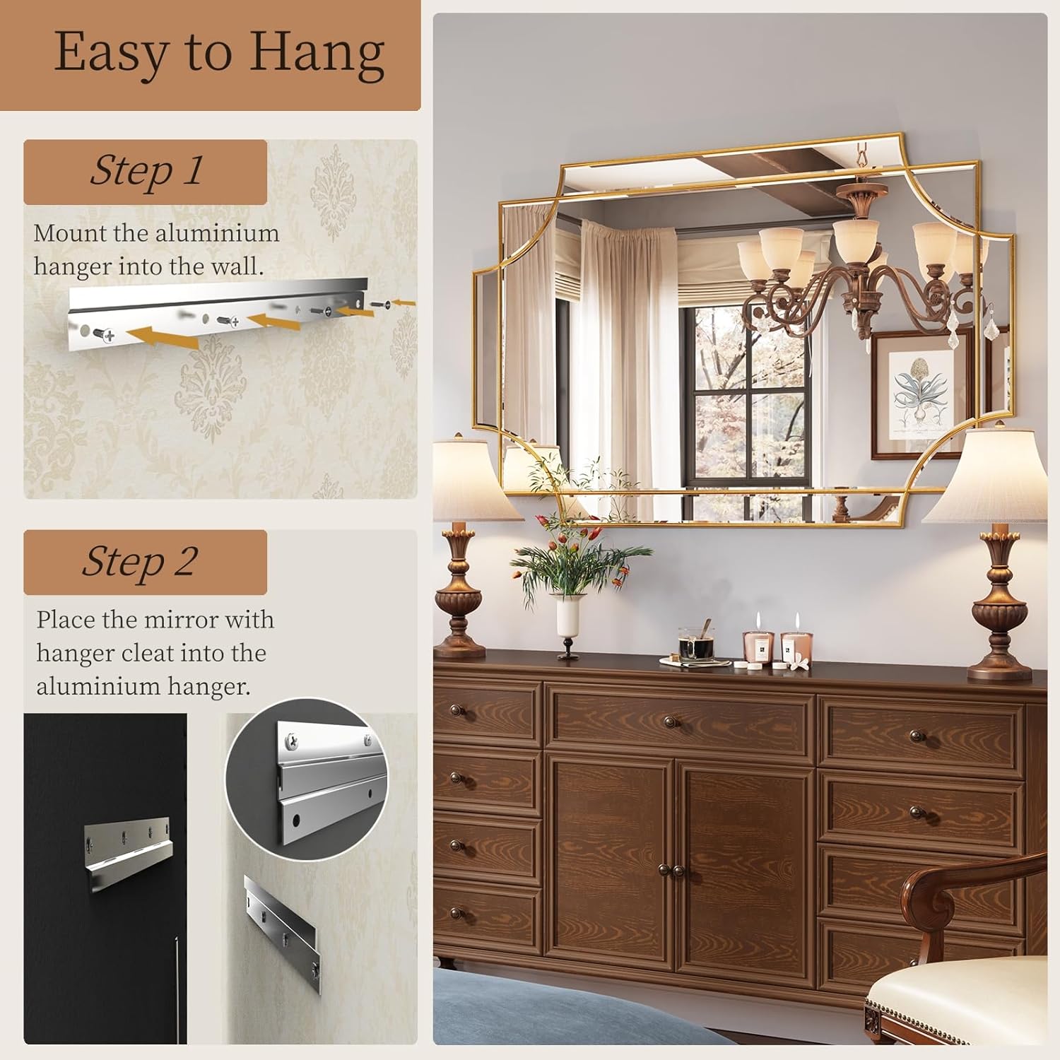 GoFurnitureHub Large Gold Wall Mirror – 32" × 48" Beveled Rectangle Mirror