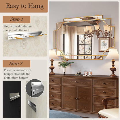 GoFurnitureHub Large Gold Wall Mirror – 32" × 48" Beveled Rectangle Mirror