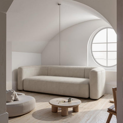 GoFurnitureHub Luxury Curved Velvet Sofa – Modern 3-Seater Minimalist Couch, Cream