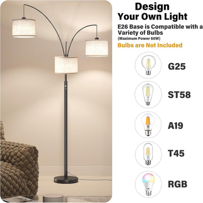 GoFurnitureHub 78" Arched Tree Floor Lamp with Hanging Drum Shades