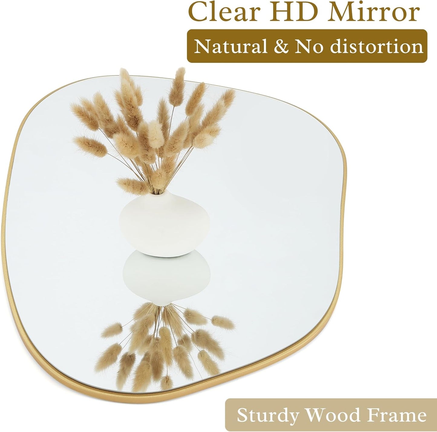 GoFurnitureHub Asymmetrical Gold Wall Mirror – 32" × 24" Modern Decorative Mirror