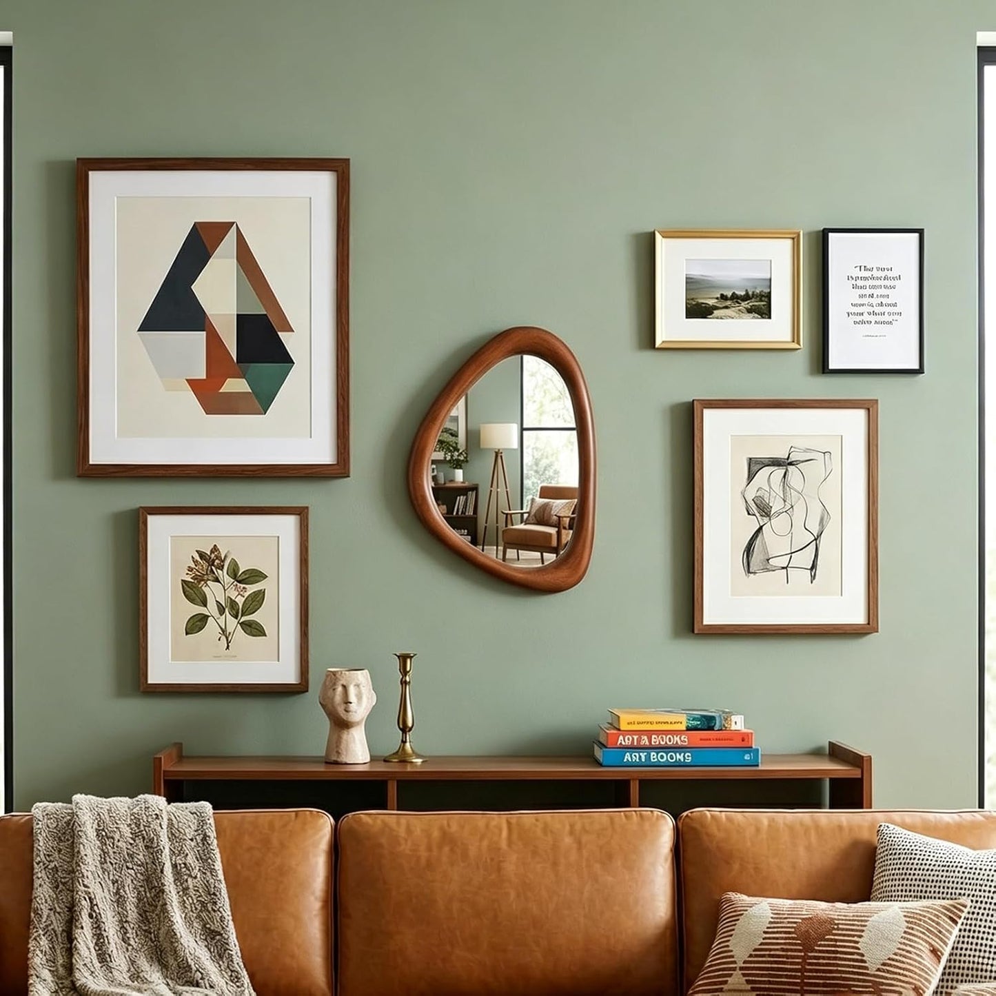GoFurnitureHub 15" Asymmetrical Wood Wall Mirror – Modern Irregular Decorative Mirror, Black Walnut