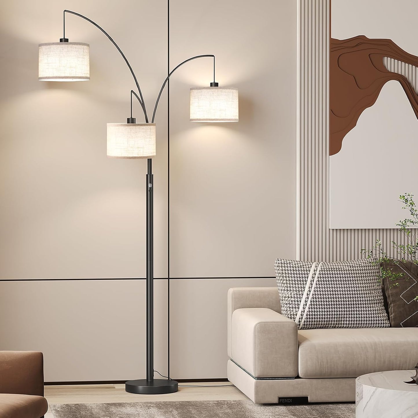 GoFurnitureHub 78" Arched Tree Floor Lamp with Hanging Drum Shades