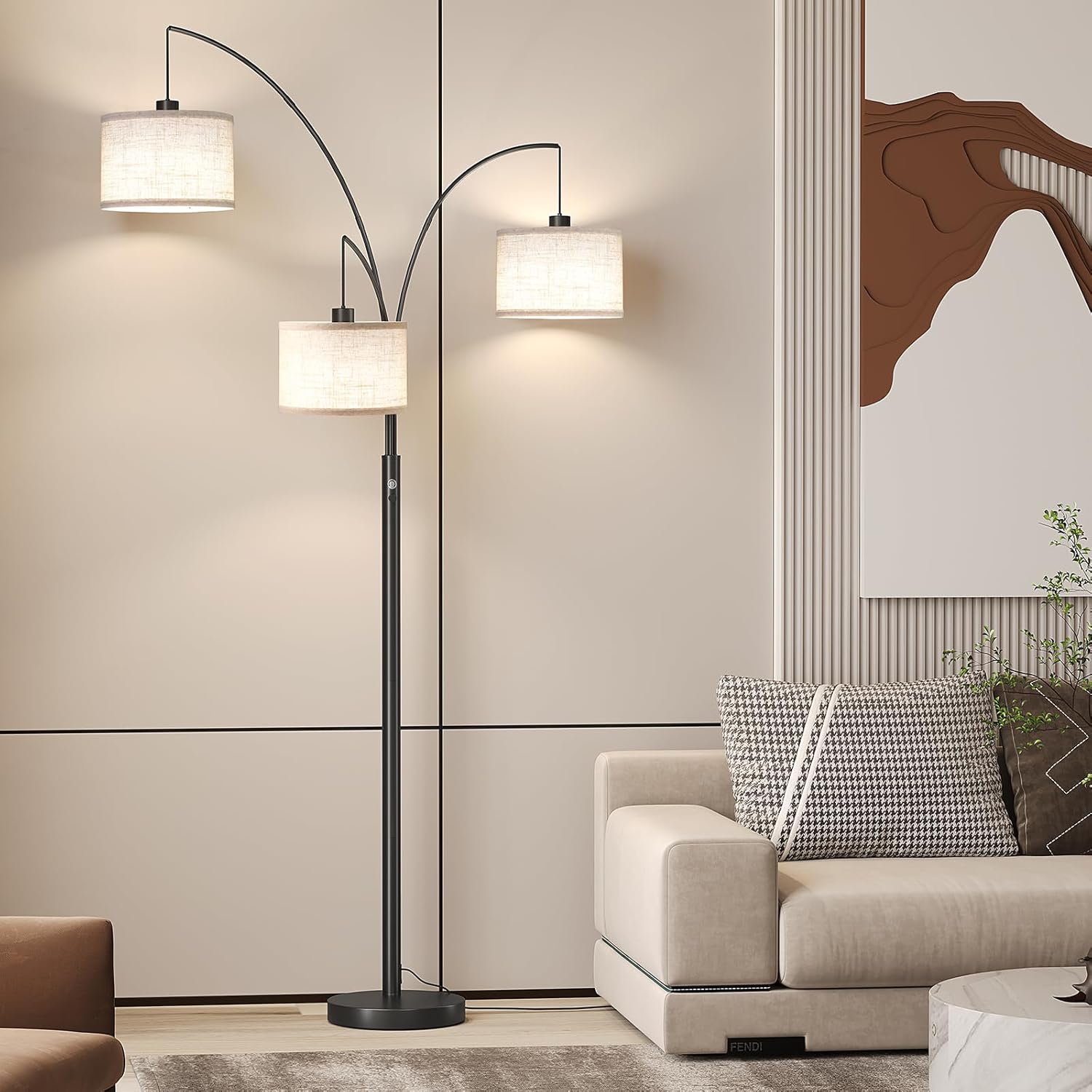 GoFurnitureHub 78" Arched Tree Floor Lamp with Hanging Drum Shades