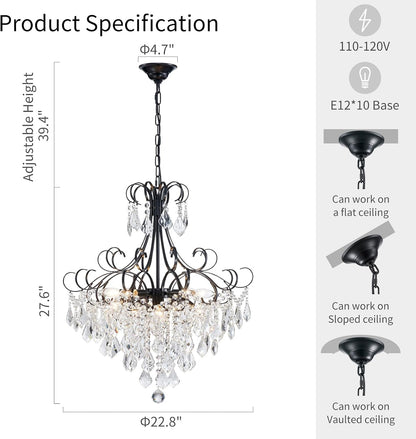 GoFurnitureHub 10-Light Modern Crystal Chandelier – Black Luxury Ceiling Pendant Light for Dining Room & Entryway