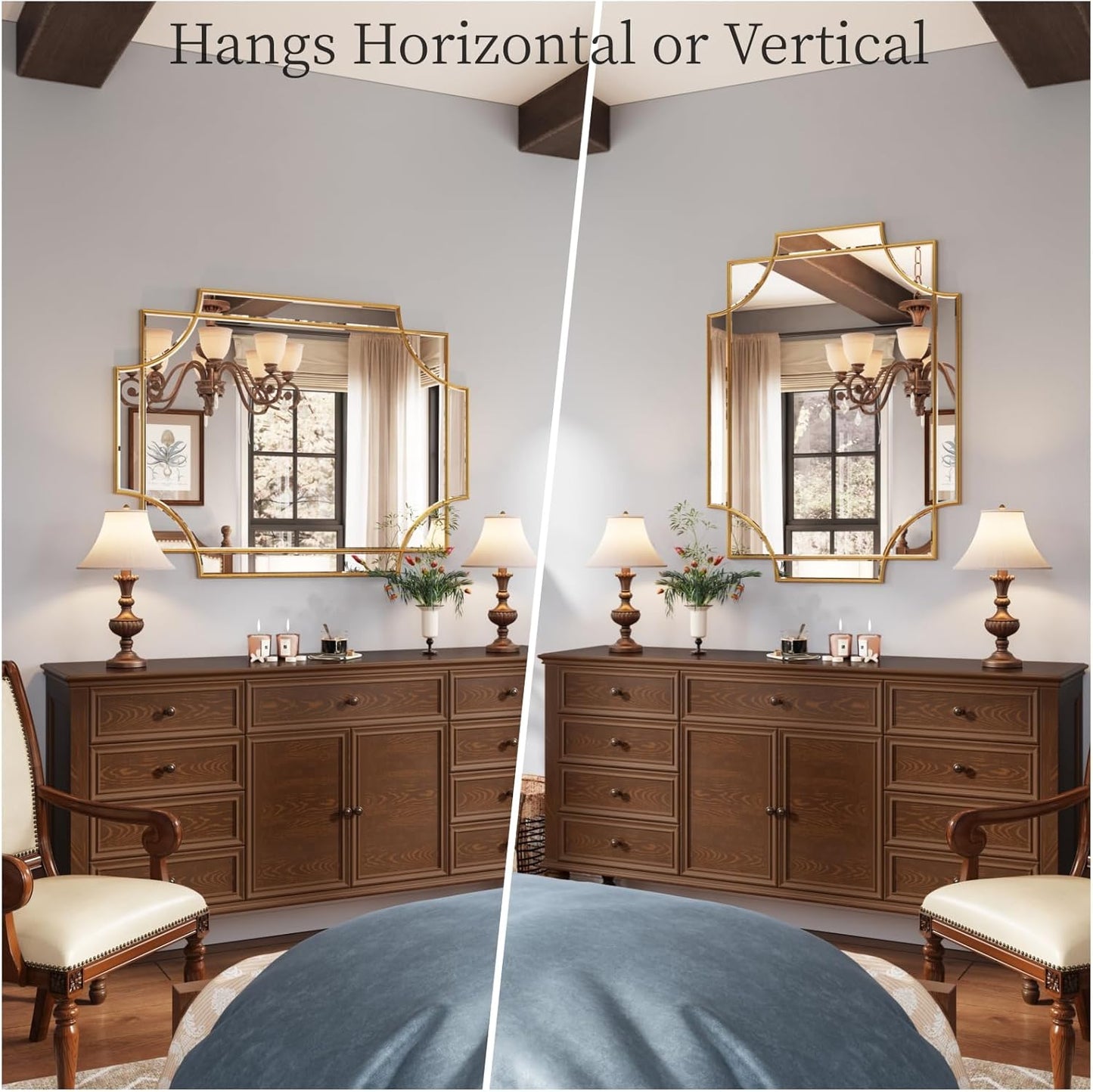 GoFurnitureHub Large Gold Wall Mirror – 32" × 48" Beveled Rectangle Mirror