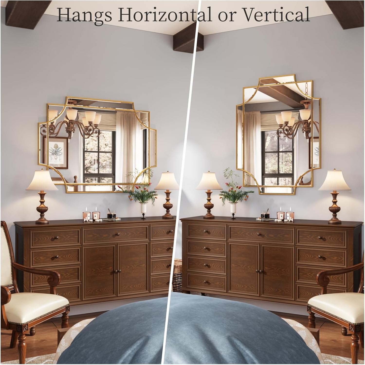 GoFurnitureHub Large Gold Wall Mirror – 32" × 48" Beveled Rectangle Mirror