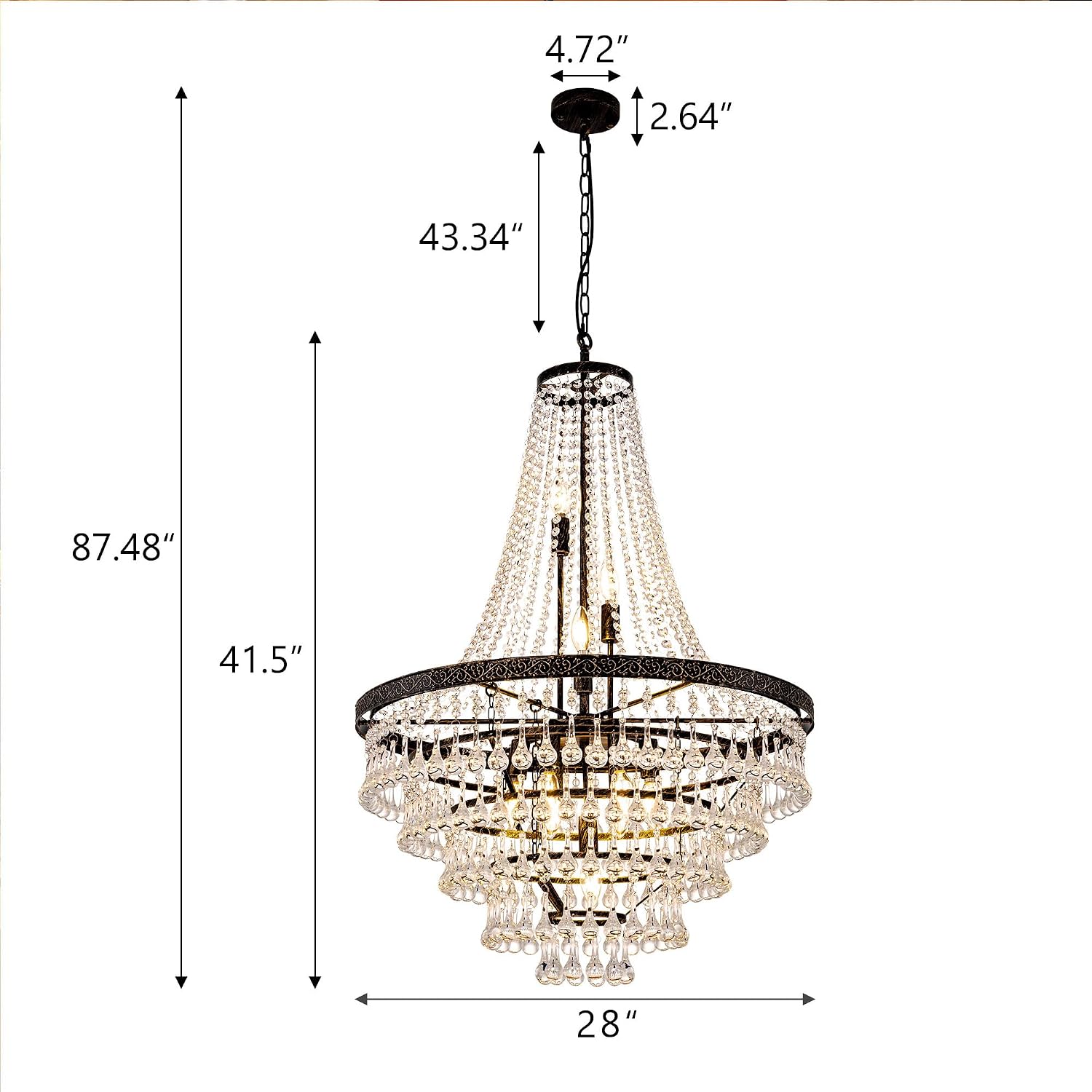 GoFurnitureHub Rustic Farmhouse Crystal Chandelier – 10-Light Bronze Finish