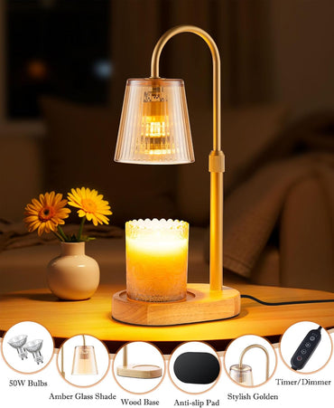 GoFurnitureHub Adjustable Candle Warmer Lamp with Timer Dimmable Flameless Wax Melter for Jar Candles