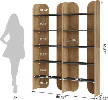 GoFurnitureHub 70.87" Tall Farmhouse Bookcase – 5-Tier Double Wide Open Bookshelf, Brown