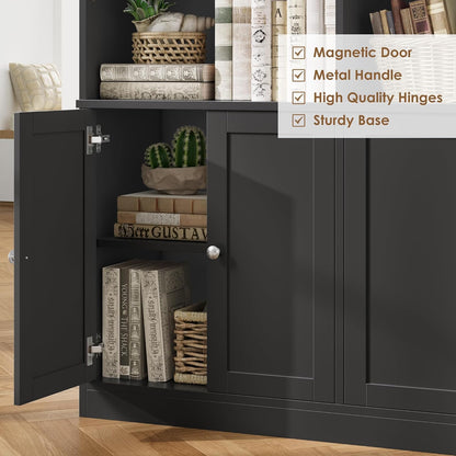 GoFurnitureHub 78" Arched Bookcase with Doors – 15-Shelf Wide Storage Cabinet, Black