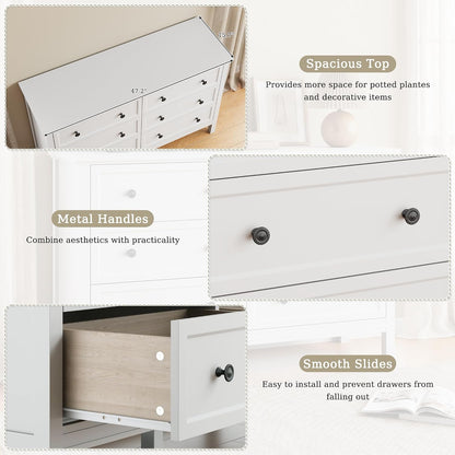 GoFurnitureHub 55" White 6-Drawer Dresser – Modern Wood Storage Chest with Metal Handles