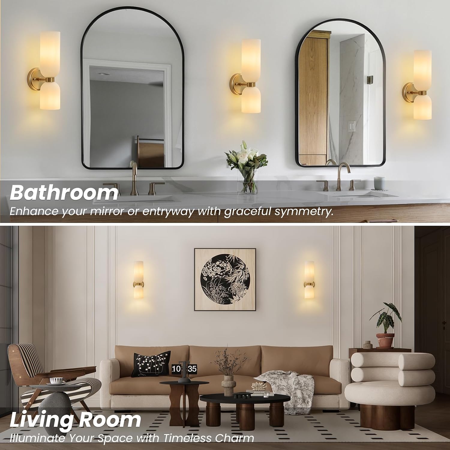 GoFurnitureHub Modern Brushed Gold Wall Sconce Set of 2