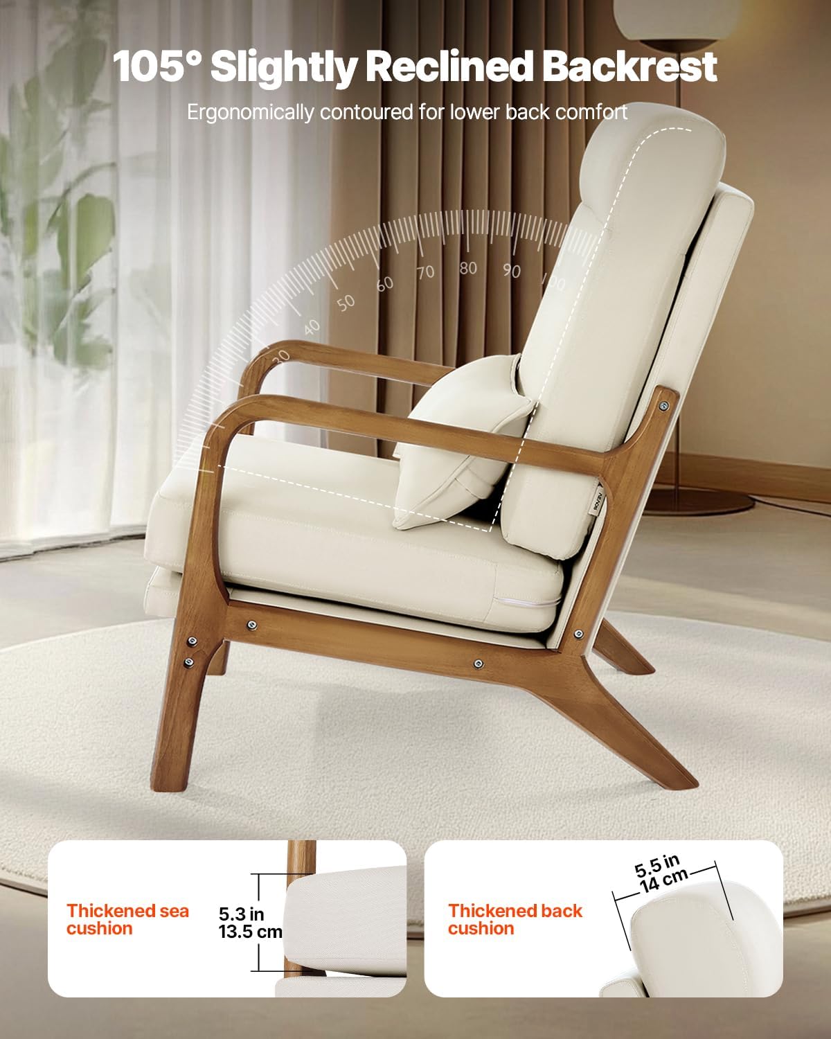 GoFurnitureHub Modern Linen Accent Chair with Solid Wood Frame