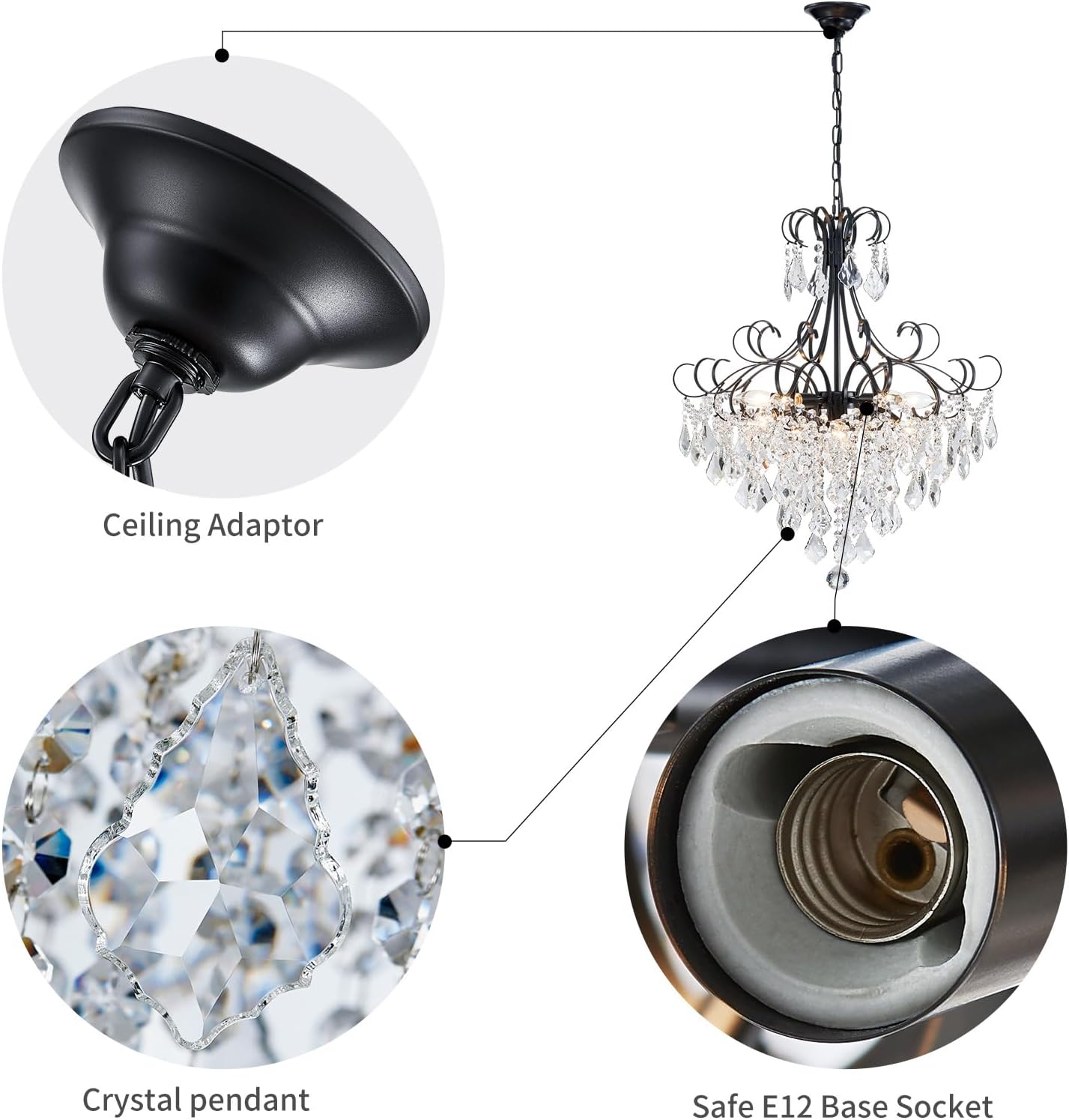 GoFurnitureHub 10-Light Modern Crystal Chandelier – Black Luxury Ceiling Pendant Light for Dining Room & Entryway