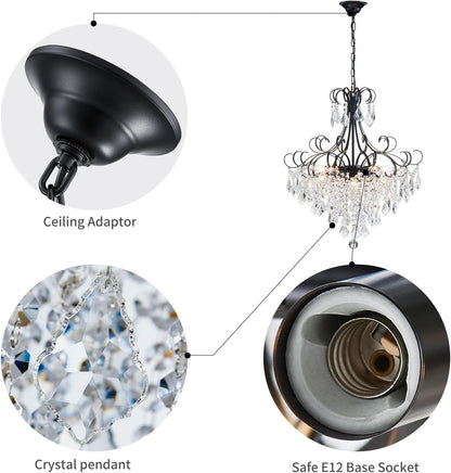 GoFurnitureHub 10-Light Modern Crystal Chandelier – Black Luxury Ceiling Pendant Light for Dining Room & Entryway