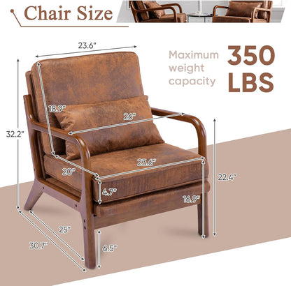 GoFurnitureHub Set of 2 Mid-Century Accent Chairs with Solid Wood Arms