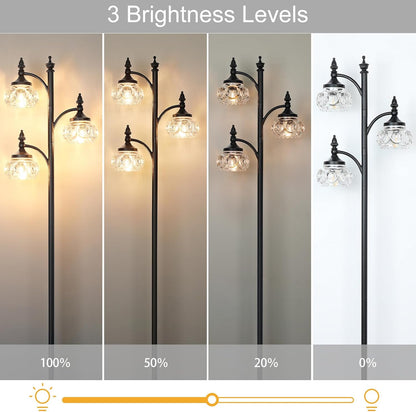 GoFurnitureHub 66.5" Black Tree Floor Lamp with 3 Adjustable Glass Lights