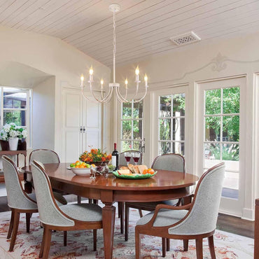 GoFurnitureHub 26" French Country 6-Light Farmhouse Chandelier – Antique White Candle Ceiling Light