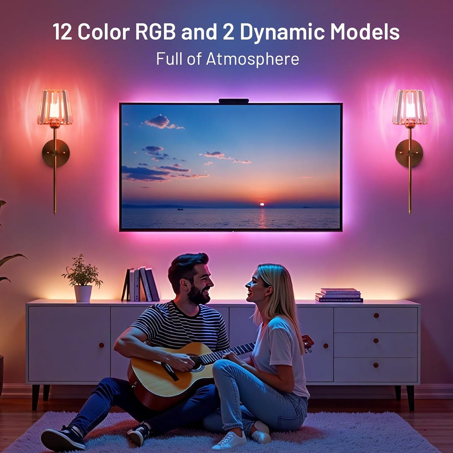 GoFurnitureHub Rechargeable – Gold Wireless RGB Dimmable Wall Lights with Remote, Set of 2