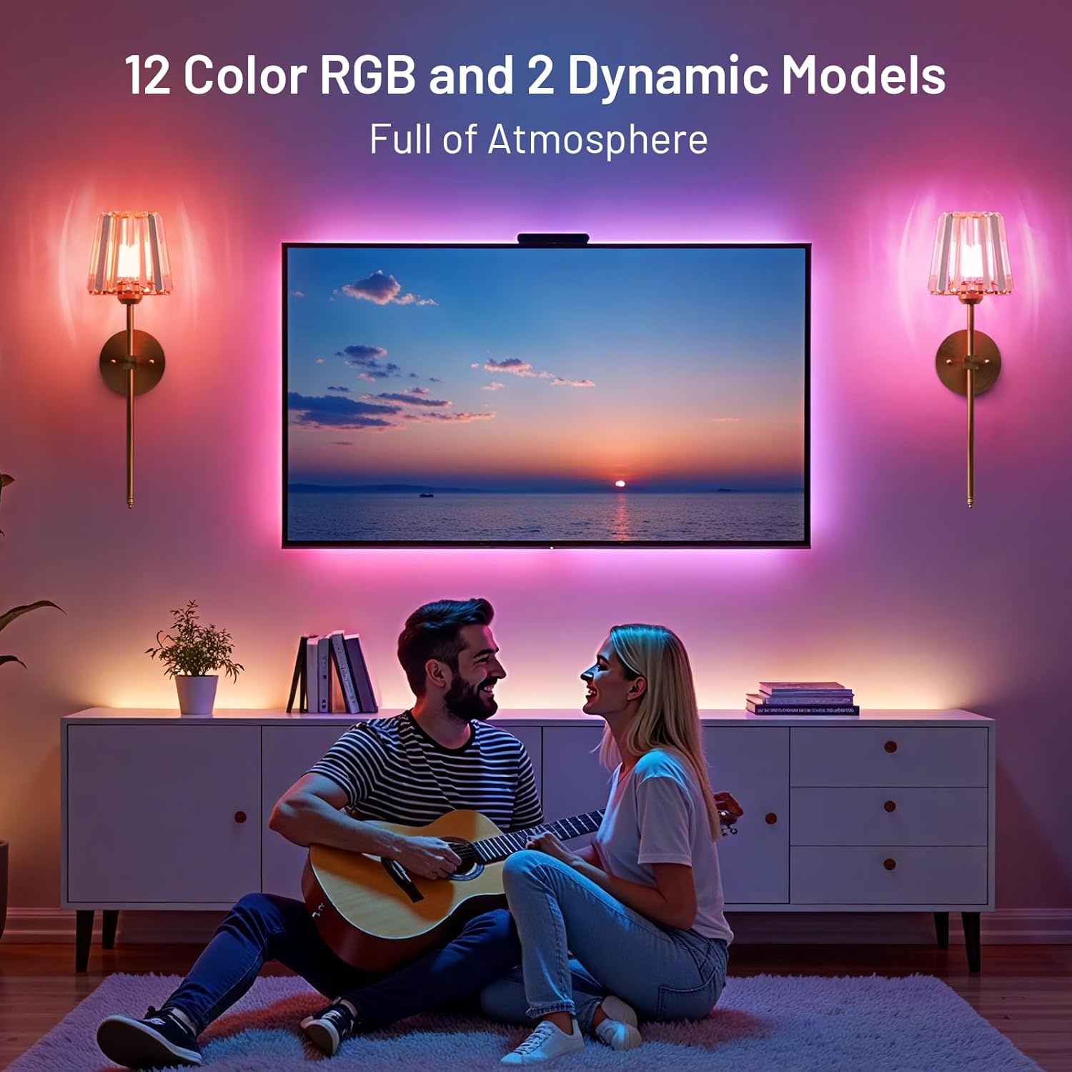 GoFurnitureHub Rechargeable – Gold Wireless RGB Dimmable Wall Lights with Remote, Set of 2