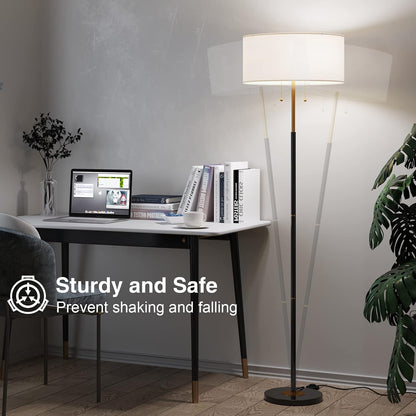 GoFurnitureHub Modern 2-Light Standing Floor Lamp with Fabric Shades
