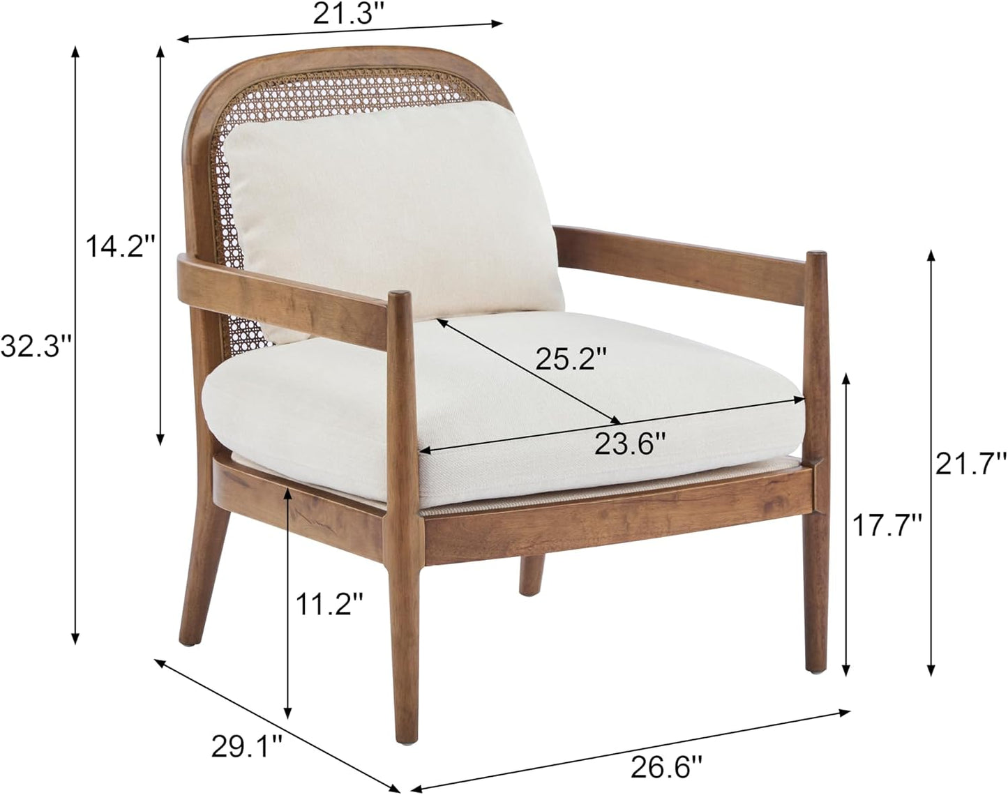 GoFurnitureHub Modern Rattan Accent Chair Set of 2 – Beige Cushioned Wooden Club Chairs with Open Back