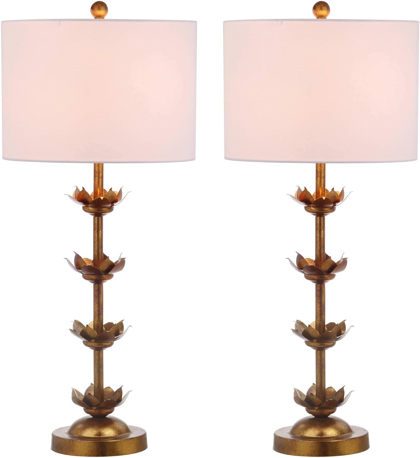 GoFurnitureHub 32" Antique Gold Leaf Table Lamp Set with White Drum Shades