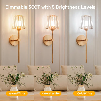 GoFurnitureHub Rechargeable – Gold Wireless RGB Dimmable Wall Lights with Remote, Set of 2