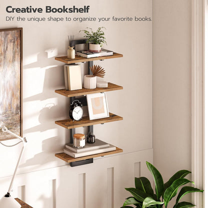GoFurnitureHub 15" Floating Wall Shelf Set of 2 – 2-Tier Rustic Brown & Black Wall Mounted Storage Shelves