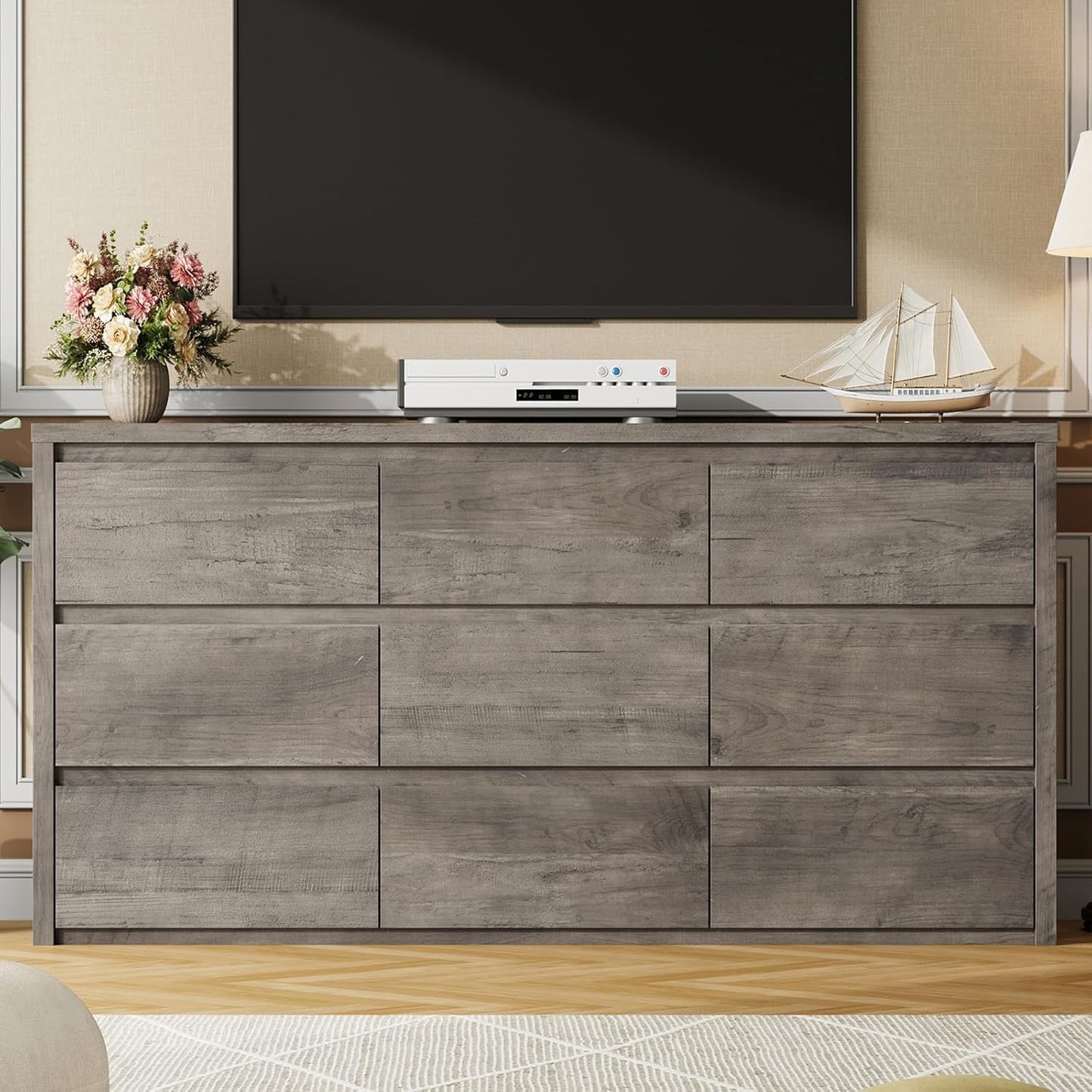 GoFurnitureHub 9-Drawer Wide Dresser – Modern Wood Storage Chest for Bedroom & Living Room