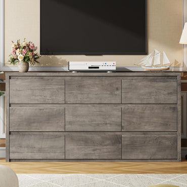 GoFurnitureHub 9-Drawer Wide Dresser – Modern Wood Storage Chest for Bedroom & Living Room