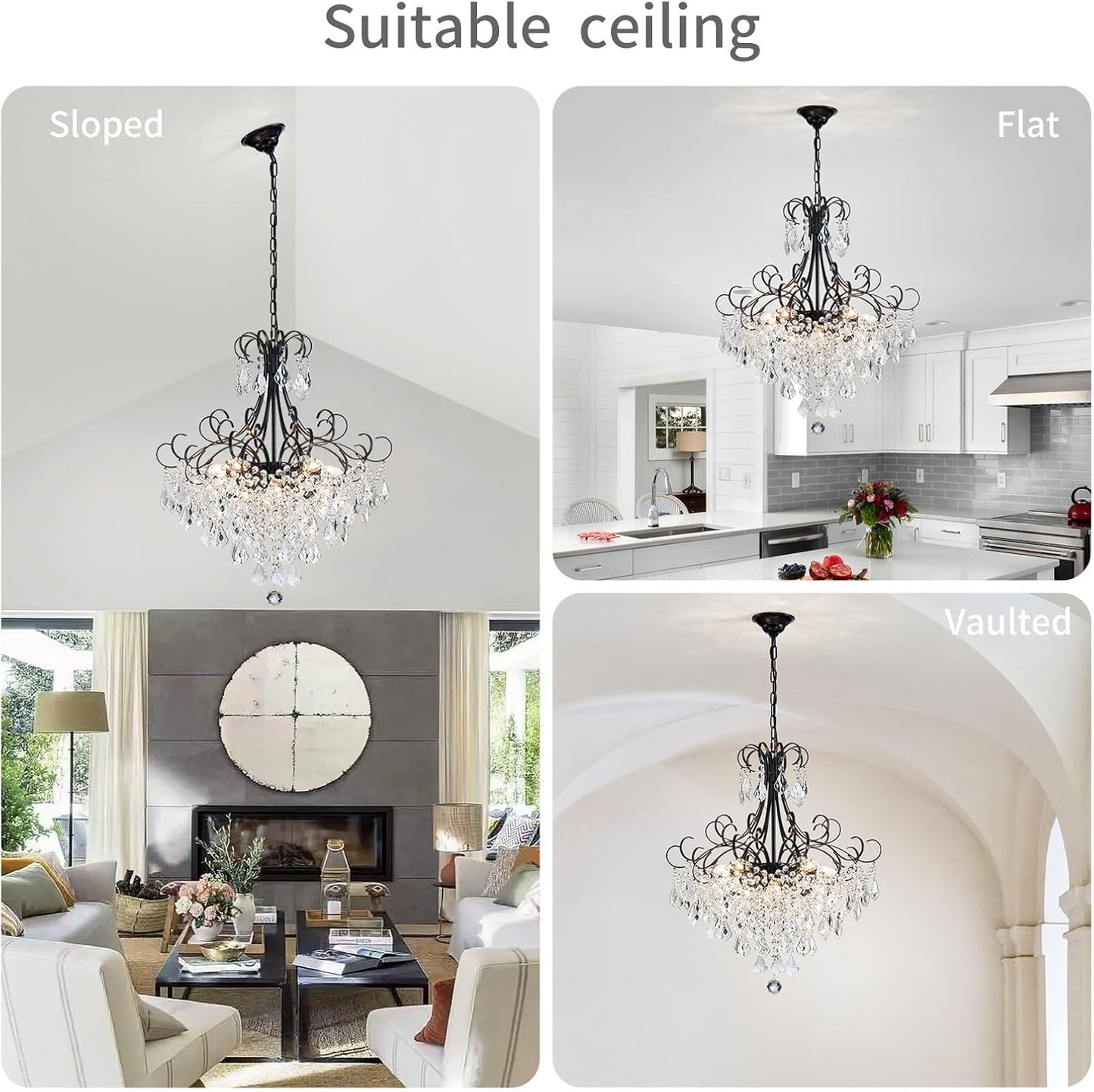 GoFurnitureHub 10-Light Modern Crystal Chandelier – Black Luxury Ceiling Pendant Light for Dining Room & Entryway