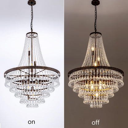 GoFurnitureHub Rustic Farmhouse Crystal Chandelier – 10-Light Bronze Finish