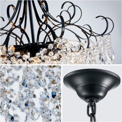 GoFurnitureHub 10-Light Modern Crystal Chandelier – Black Luxury Ceiling Pendant Light for Dining Room & Entryway