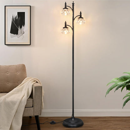 GoFurnitureHub 66.5" Black Tree Floor Lamp with 3 Adjustable Glass Lights