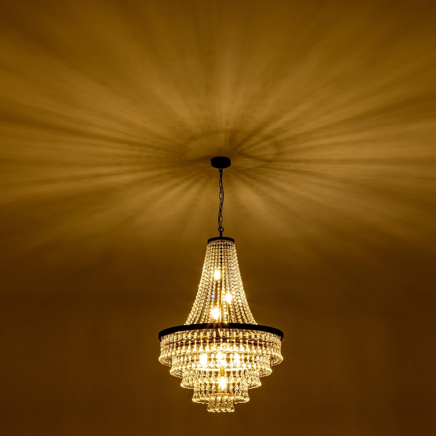 GoFurnitureHub Rustic Farmhouse Crystal Chandelier – 10-Light Bronze Finish