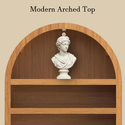 GoFurnitureHub 70" Mid-Century Arched Bookcase with Storage Cabinet