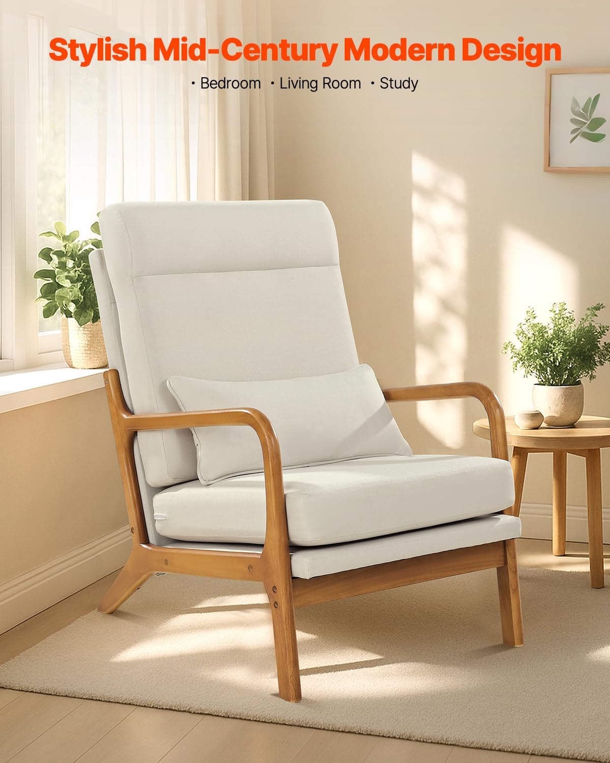 GoFurnitureHub Modern Linen Accent Chair with Solid Wood Frame