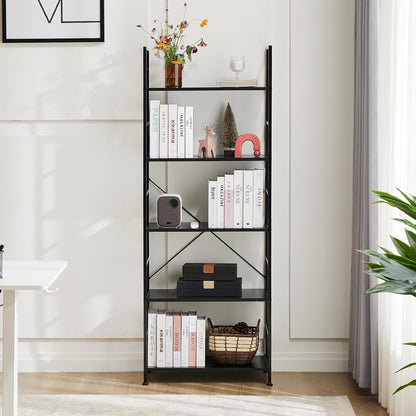 GoFurnitureHub 5-Tier Open Bookcase – Modern Freestanding Display Shelf, Black