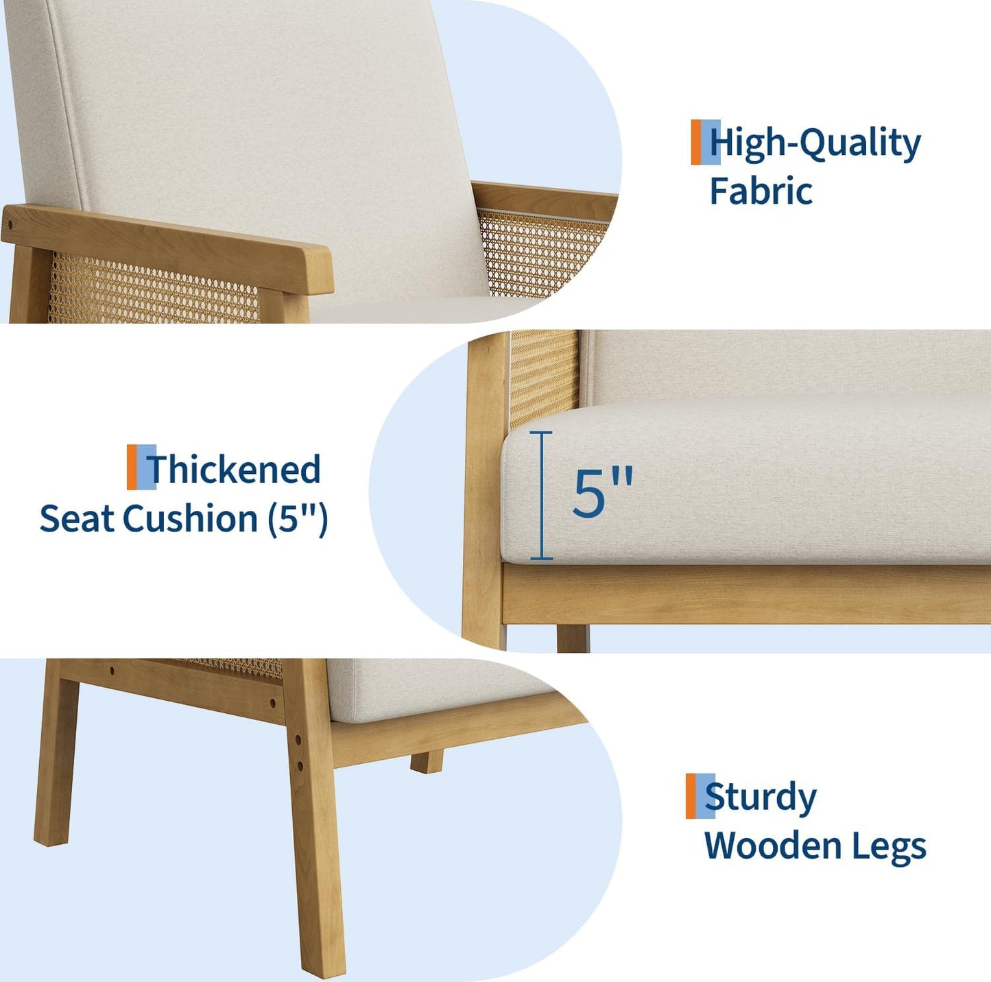 GoFurnitureHub Modern Rattan Accent Chair – Upholstered Linen Armchair in Beige