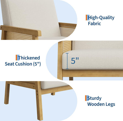 GoFurnitureHub Modern Rattan Accent Chair – Upholstered Linen Armchair in Beige