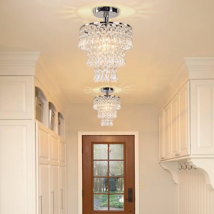 GoFurnitureHub Crystal Raindrop Chandelier – Chrome Ceiling Light
