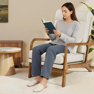 GoFurnitureHub Modern Linen Accent Chair with Solid Wood Frame