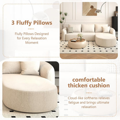 GoFurnitureHub 111" Modular Curved Sectional Sofa – Luxury L-Shaped Cloud Couch with Right Chaise, White